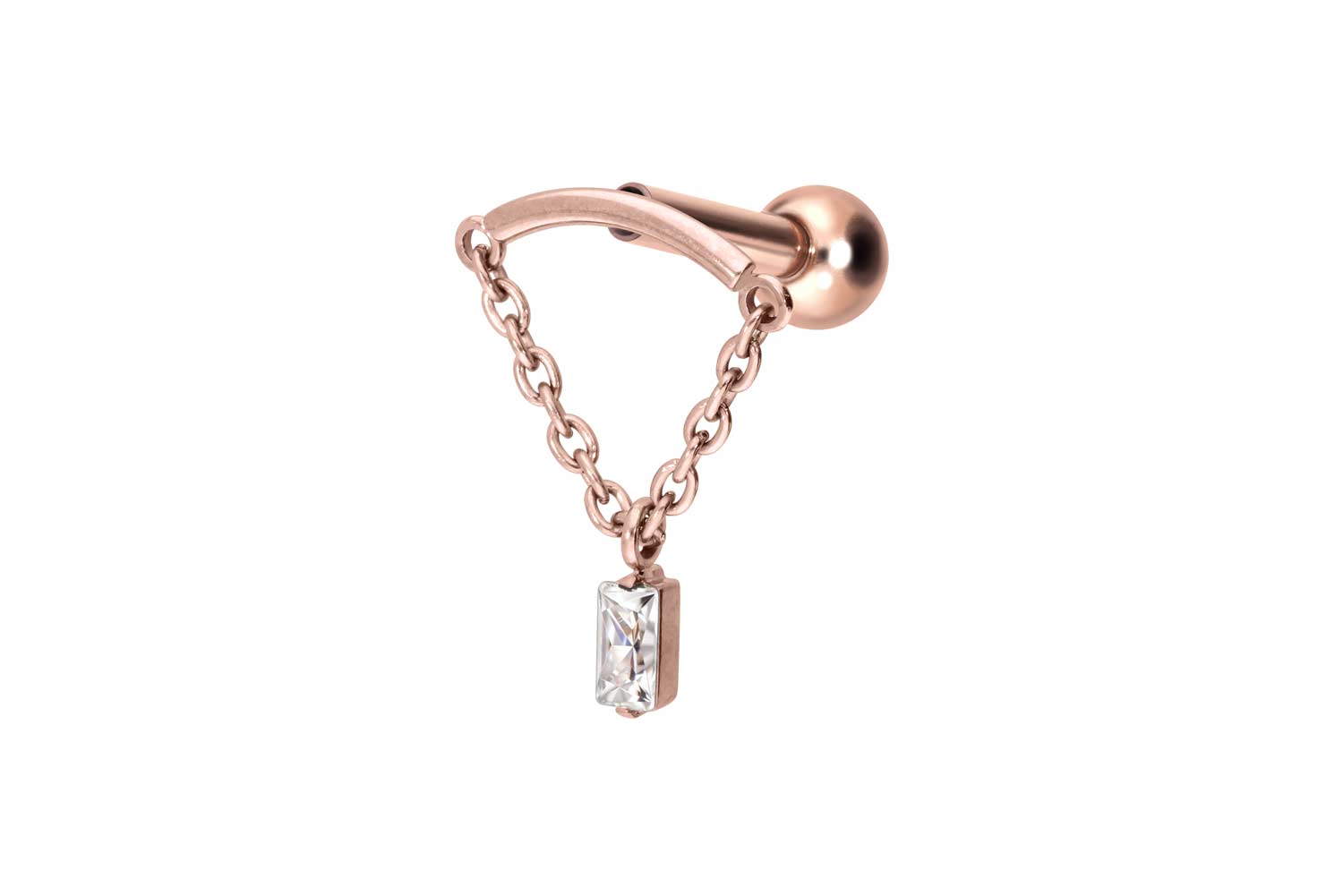 Titan Ohrpiercing mit Innengewinde BOGEN + KETTE + KRISTALLRECHTECK